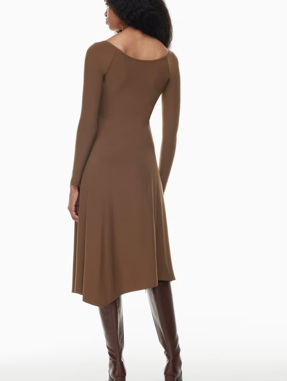 Wilfred Aritzia Nuage Dress Brown Long Sleeve Asymmetrical Midi Size Large - Picture 3 of 15